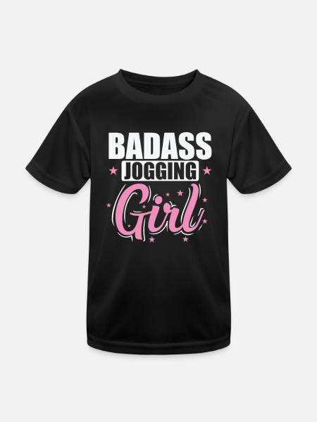 Badass Jogging Girl Fitness Sport Running - Kids Functional T-Shirt - black - Front