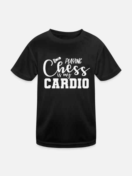Playing Chess is my Cardio Schach Denksport - Kinder Funktions-T-Shirt - Schwarz - Vorne