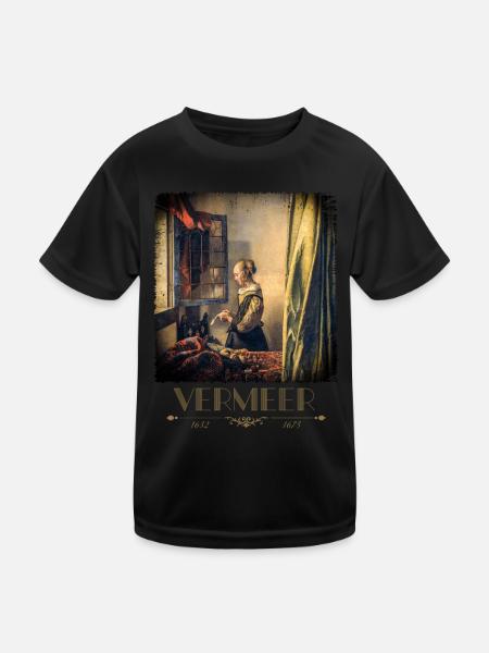 Jan vermeer Letter Reader Painting Cool Art - Kids Functional T-Shirt - black - Front