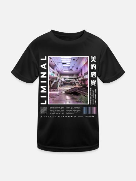 Liminal Spaces Retro 80s & 90s Backrooms Vaporwave - Kids Functional T-Shirt - black - Front