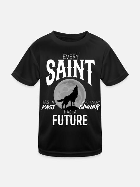 Holy sinner wolf saying gift past - Kids Functional T-Shirt - black - Front