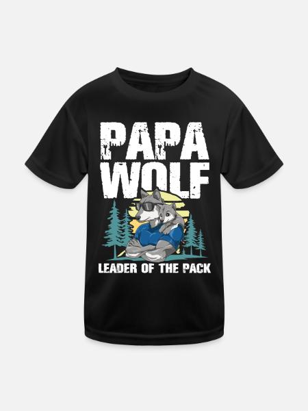 Papa Wolf Leader Of The Pack für einen Papa Vater - Kinder Funktions-T-Shirt - Schwarz - Vorne