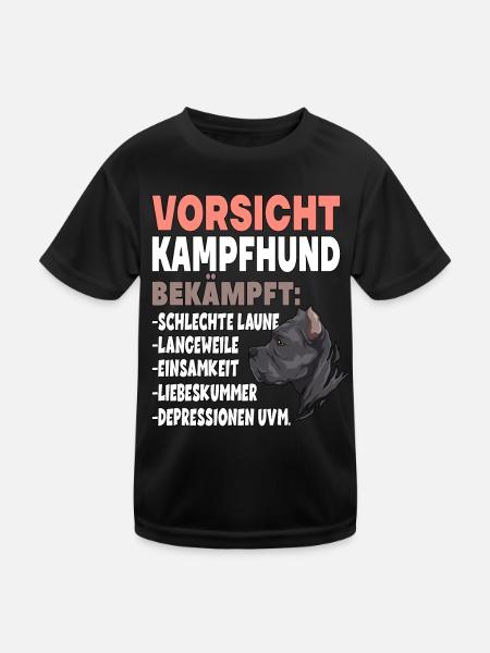 Vorsicht Kampfhund Lustiger Hundespruch - Kinder Funktions-T-Shirt - Schwarz - Vorne
