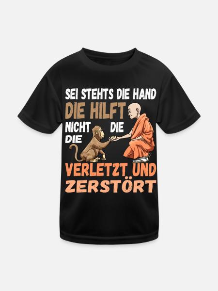 Helfende Hand Helfen Affe Mönch Nächstenliebe - Kinder Funktions-T-Shirt - Schwarz - Vorne