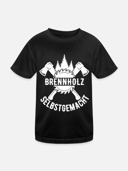 Brennholz Selbstgemacht Homemade Feuerholz - Kinder Funktions-T-Shirt - Schwarz - Vorne