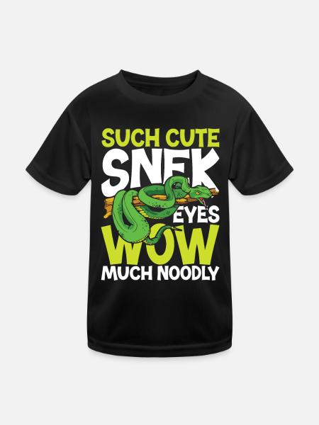 Such Cute Snek Eyes Wow Much Noodly - Kinder Funktions-T-Shirt - Schwarz - Vorne