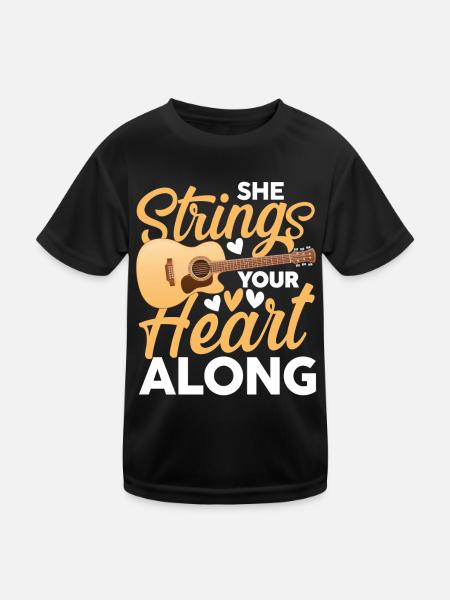 She Strings Your Heart Along - Kinder Funktions-T-Shirt - Schwarz - Vorne