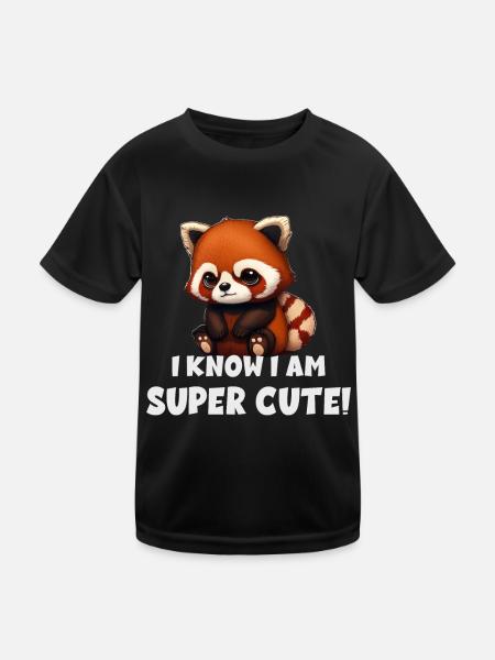 I Know I Am Super Cute Roter Panda - Kinder Funktions-T-Shirt - Schwarz - Vorne