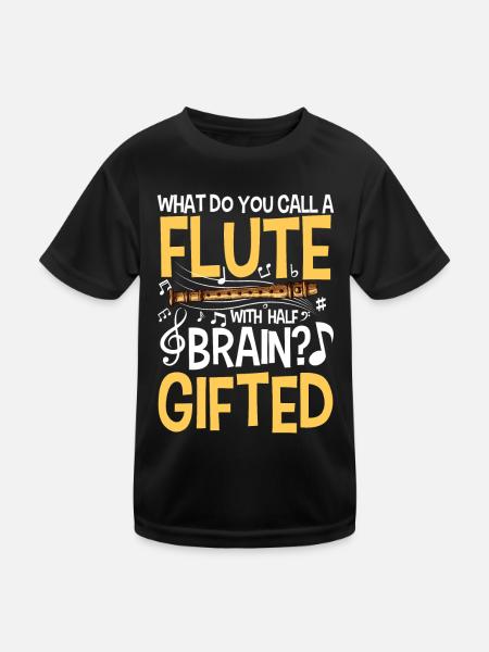 Flute With Brain - Gifted - Kinder Funktions-T-Shirt - Schwarz - Vorne