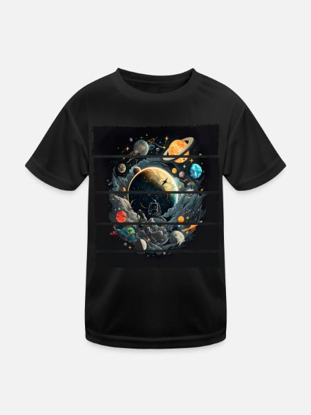 Space Planeten Astronaut für einen Kinder und - Kinder Funktions-T-Shirt - Schwarz - Vorne