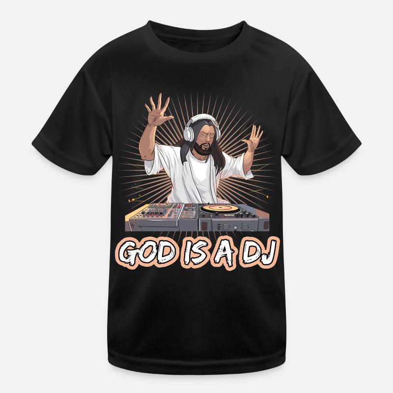 God Is DJ Musik Techno Kopfhörer Pop für einen DJ Kinder Funktions-T-Shirt