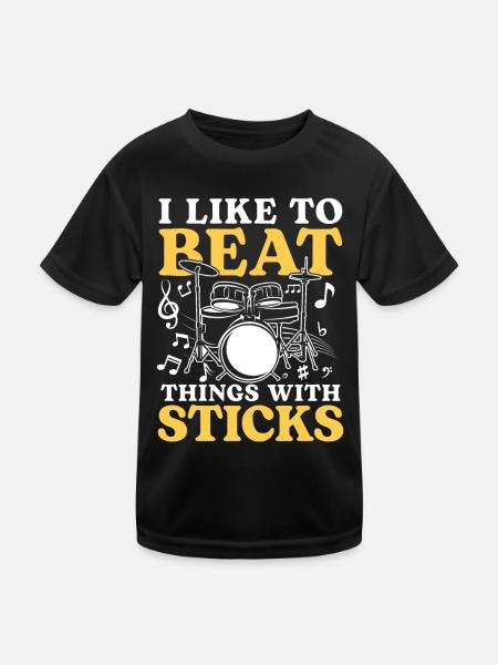 I Like To Beat Things With Sticks - Kinder Funktions-T-Shirt - Schwarz - Vorne