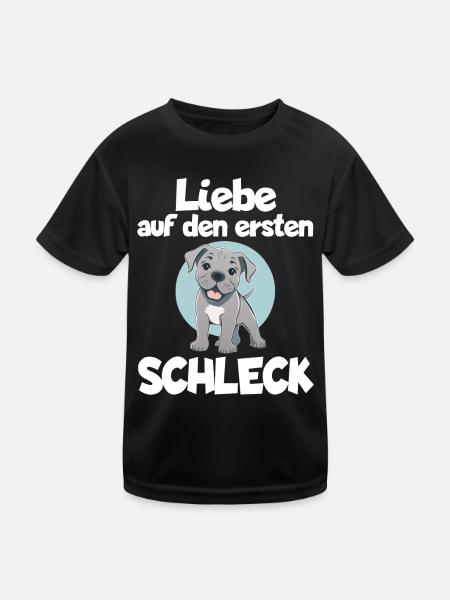 Hundeliebe Es war Liebe auf den ersten Schleck - Kinder Funktions-T-Shirt - Schwarz - Vorne