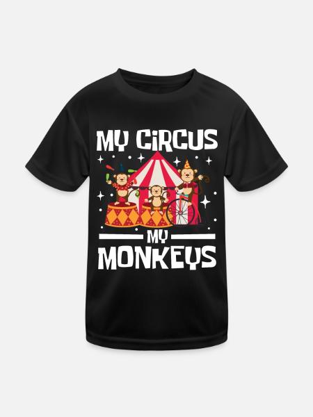My Circus My Monkeys - Kinder Funktions-T-Shirt - Schwarz - Vorne