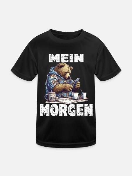 Mein Morgen Bär Zeitung Lesen - Kinder Funktions-T-Shirt - Schwarz - Vorne
