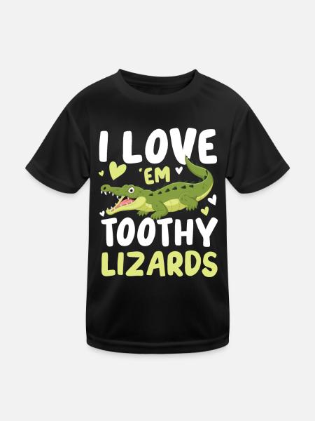 I Love Toothy Lizards Krokodil Alligator für - Kinder Funktions-T-Shirt - Schwarz - Vorne