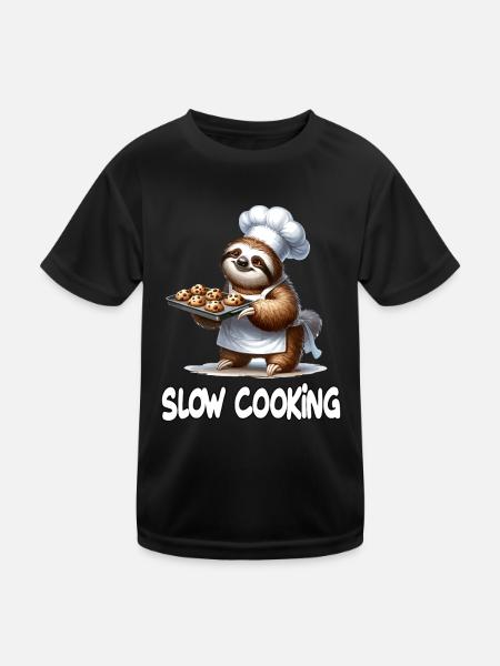 Chefkoch Faultier Slow Cooking für einen Koch - Kinder Funktions-T-Shirt - Schwarz - Vorne