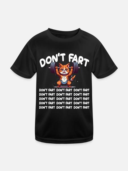 Lustige Katze Gym Don't Fart Weightlifting Furz - Kinder Funktions-T-Shirt - Schwarz - Vorne