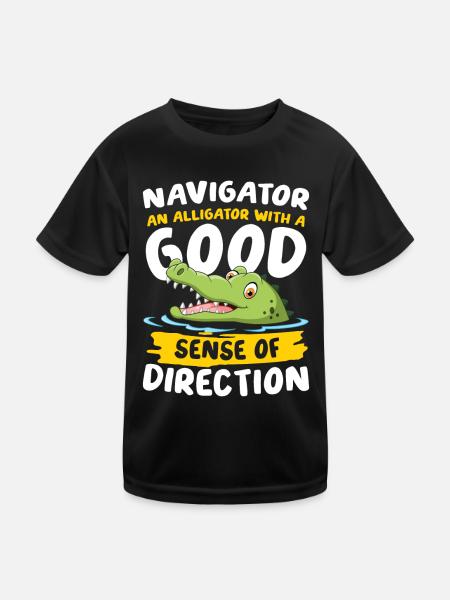 Navigator Alligator Good Sense Of Direction - Kinder Funktions-T-Shirt - Schwarz - Vorne