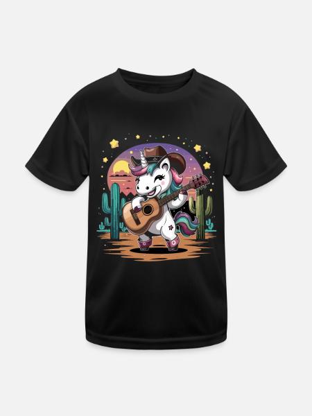 Country-Musik Einhorn mit Gitarre Western - Kinder Funktions-T-Shirt - Schwarz - Vorne