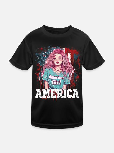 Patriotisches Amerikanisches Mädchen USA für - Kinder Funktions-T-Shirt - Schwarz - Vorne