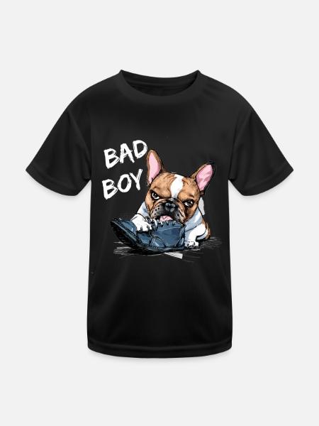 Französische Bulldogge zerkautem Schuh für - Kinder Funktions-T-Shirt - Schwarz - Vorne