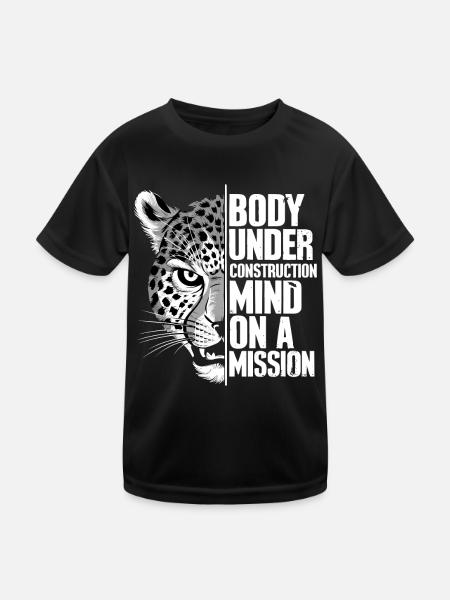 Body Under Construction Mind on a Mission - Kinder Funktions-T-Shirt - Schwarz - Vorne
