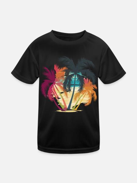 Coole Palme Tropische Strand-Vibes für - Kinder Funktions-T-Shirt - Schwarz - Vorne
