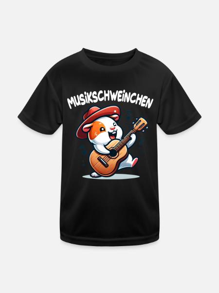 Coole Sonnenbrille Meerschweinchen spielt Gitarre - Kinder Funktions-T-Shirt - Schwarz - Vorne