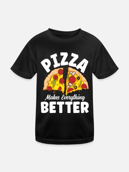 Pizza Makes Everything Better - Kinder Funktions-T-Shirt - Schwarz - Vorne
