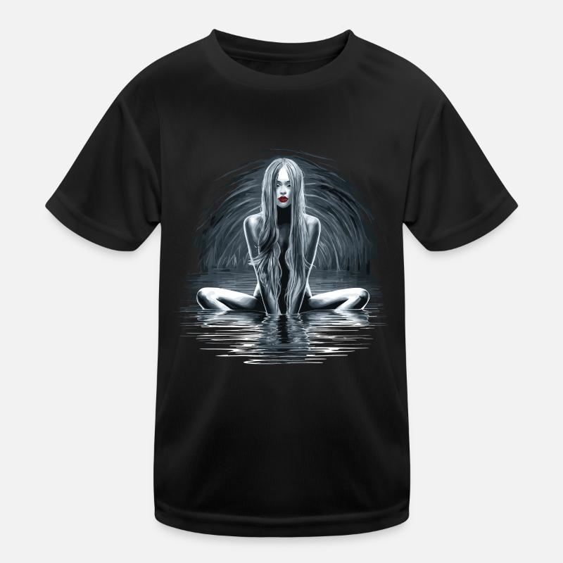 Rätselhafte Wassernymphe mit fließendem Haar Kinder Funktions-T-Shirt