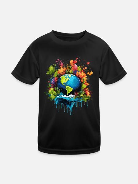 Respektier Muttererde Unseren Planeten Natur - Kinder Funktions-T-Shirt - Schwarz - Vorne