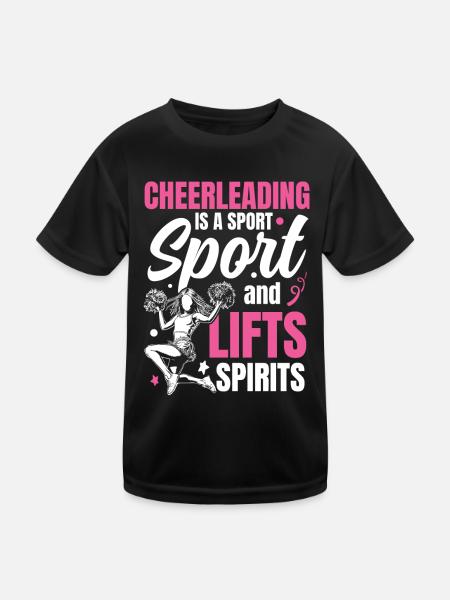 Cheerleading a Sport Tumbles and Lifts Spirits - Kinder Funktions-T-Shirt - Schwarz - Vorne