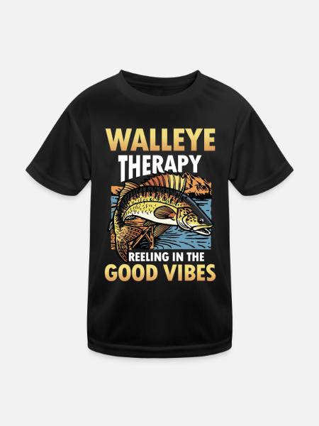 Walleye Therapy Reeling in - Kinder Funktions-T-Shirt - Schwarz - Vorne
