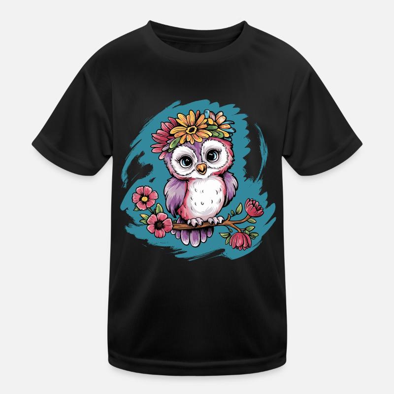 Niedliche Eule Vogel Federn Blumen für einen Kinder Funktions-T-Shirt