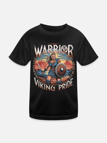 Warrior Spirit and Viking Pride für Wikinger - Kinder Funktions-T-Shirt - Schwarz - Vorne