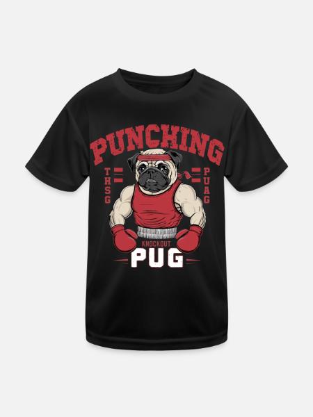 Mops Hundehalter Mops Punching Pug - Kinder Funktions-T-Shirt - Schwarz - Vorne