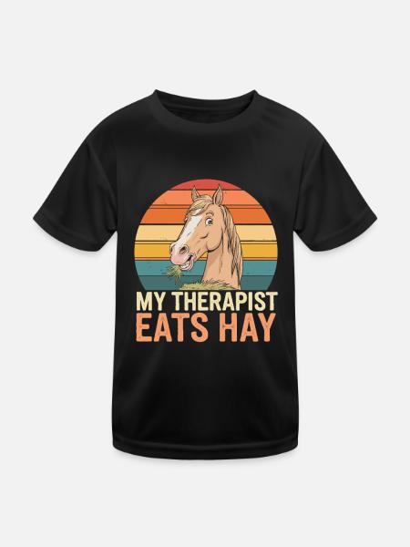Mein Therapeut Frisst Heu Pferd Retro Design - Kinder Funktions-T-Shirt - Schwarz - Vorne