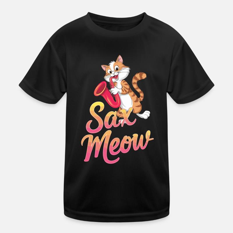 Sax Meow Cat Playing Saxophone Funny Kids Functional T-Shirt