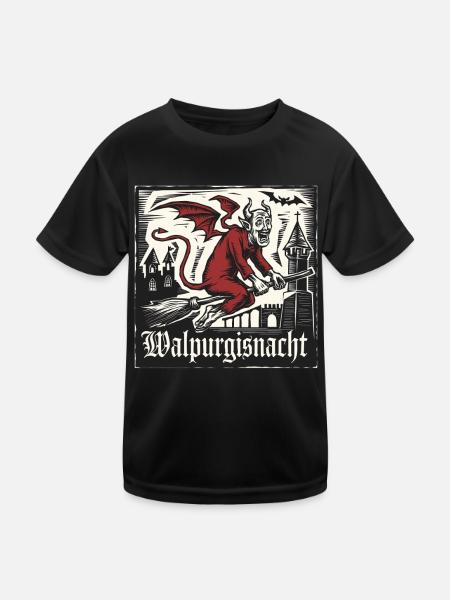 Walpurgisnacht Hexen Teufel Hexe auf Besen - Kinder Funktions-T-Shirt - Schwarz - Vorne