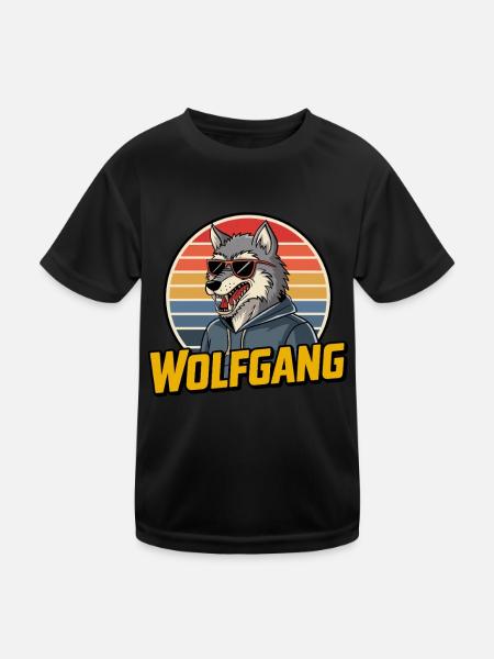Wolfgang Wolf Retro Style with Sunglasses - Kids Functional T-Shirt - black - Front