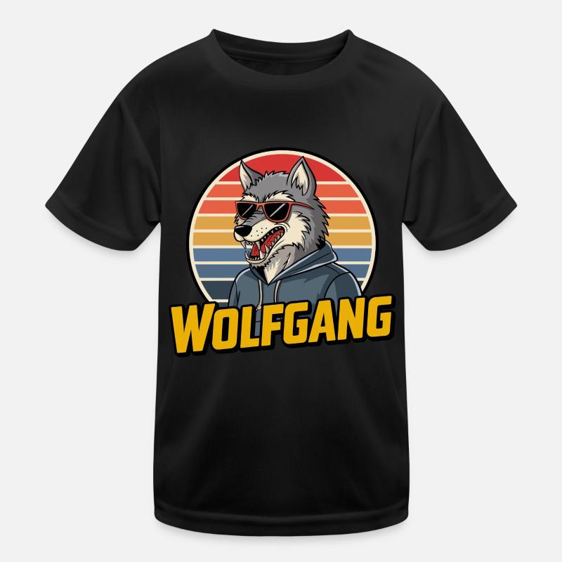 Wolfgang Wolf Retro Style with Sunglasses Kids Functional T-Shirt