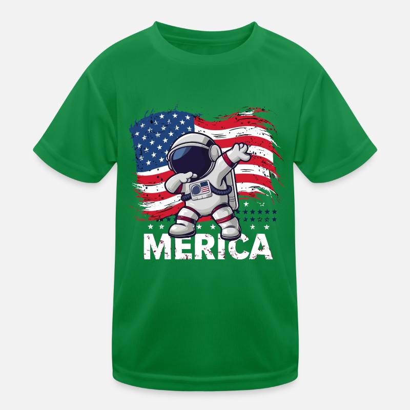 Merica, astronaut dabbing with USA flag Kids Functional T-Shirt