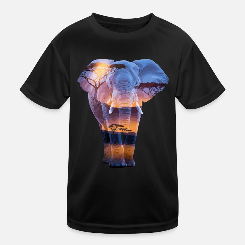 éléphant africain coucher de soleil savane T-shirt sport Enfant