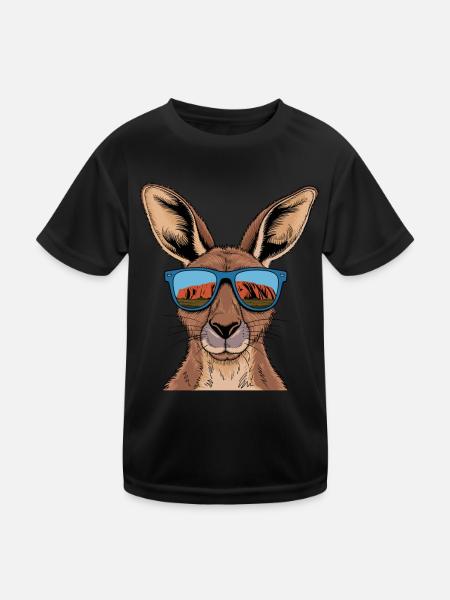 Cooler Känguru Mit Sonnenbrille Vor Australischer - Kinder Funktions-T-Shirt - Schwarz