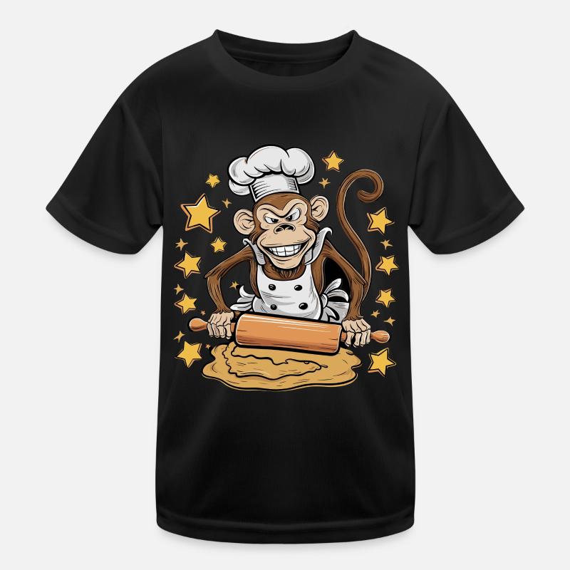 Funny monkey baker with rolling pin and stars Kids Functional T-Shirt