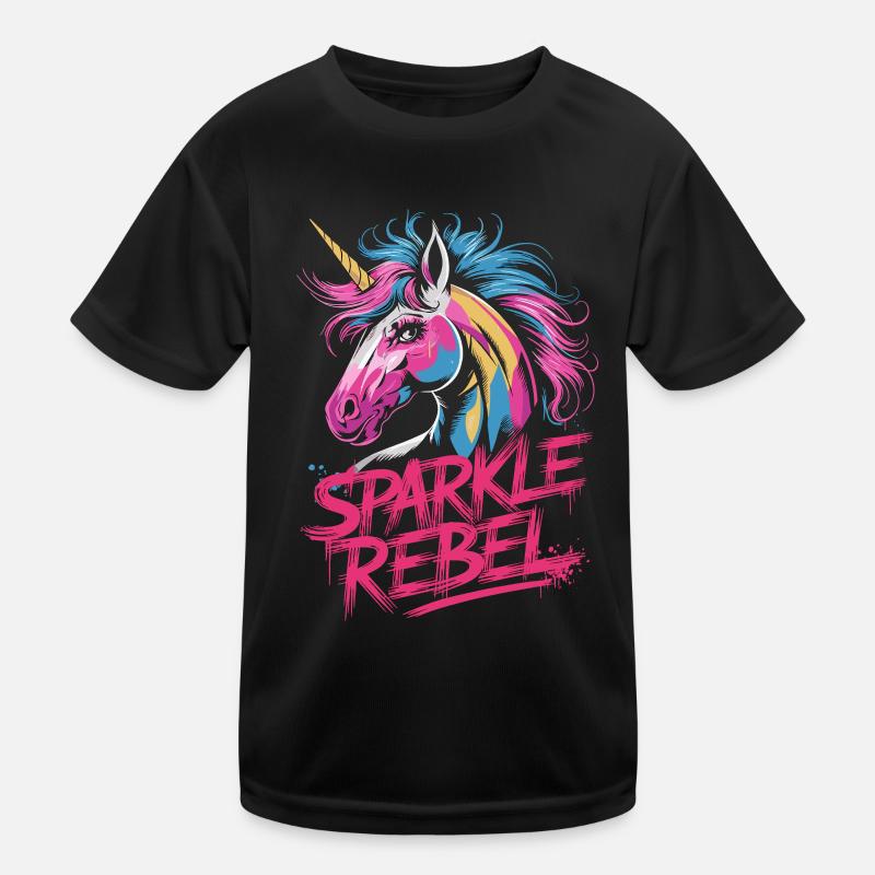Sparkle Rebel Einhorn Buntes Kunstwerk Kinder Funktions-T-Shirt