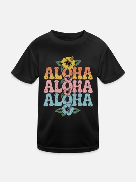 Aloha Tropische Blumen Retro Design - Kinder Funktions-T-Shirt - Schwarz - Vorne