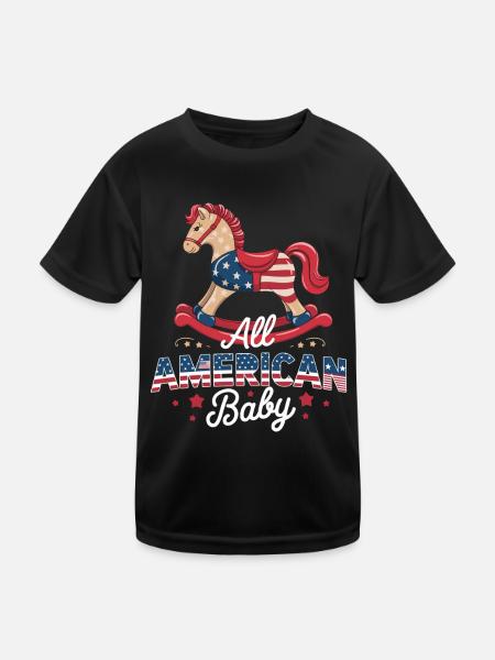 All American Baby Schaukelpferd Design - Kinder Funktions-T-Shirt - Schwarz - Vorne