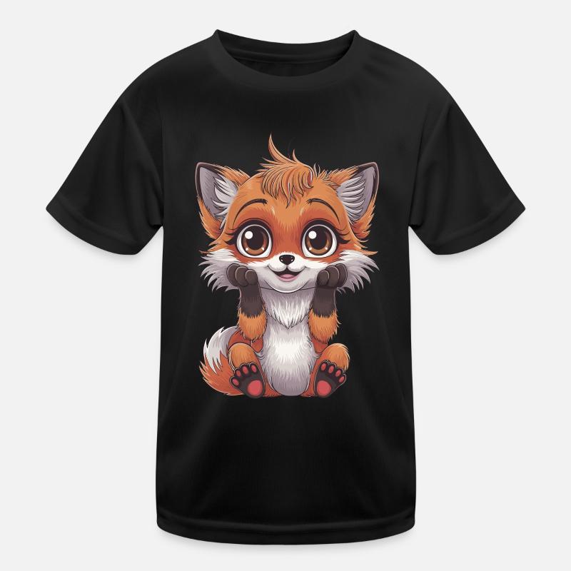 Renard de dessin animé mignon avec de grands yeux et T-shirt sport Enfant